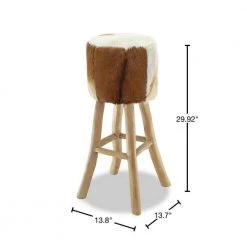 29.9 in. Beige Solid Teak Wood with Real Goat Leather Upholstery Bar Stool by Cubilan -Elama Sales Store beige cubilan bar stools 244542 40 1000