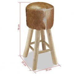 29.9 in. Beige Solid Teak Wood with Real Goat Leather Upholstery Bar Stool by Cubilan -Elama Sales Store beige cubilan bar stools 244542 44 1000