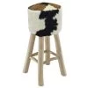 29.9 in. Beige Solid Teak Wood with Real Goat Leather Upholstery Bar Stool by Cubilan