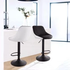 34 in. White with Black Faux Leather Low Back Adjustable Bar Stool with Black Metal base (Set of 2) by Elama 5 34 in. White with Black Faux Leather Low Back Adjustable Bar Stool with Black Metal base (Set of 2) by Elama -Elama Sales Store black and white elama bar stools 985116764m 31 1000