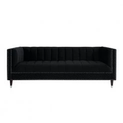 Joan 34 in. Black/Chrome Velvet 3-Seater Tuxedo Sofa with Nailheads by Nicole Miller 14 Joan 34 in. Black/Chrome Velvet 3-Seater Tuxedo Sofa with Nailheads by Nicole Miller -Elama Sales Store black chrome velvet nicole miller sofas couches nsa102 02bk hd 1f 1000