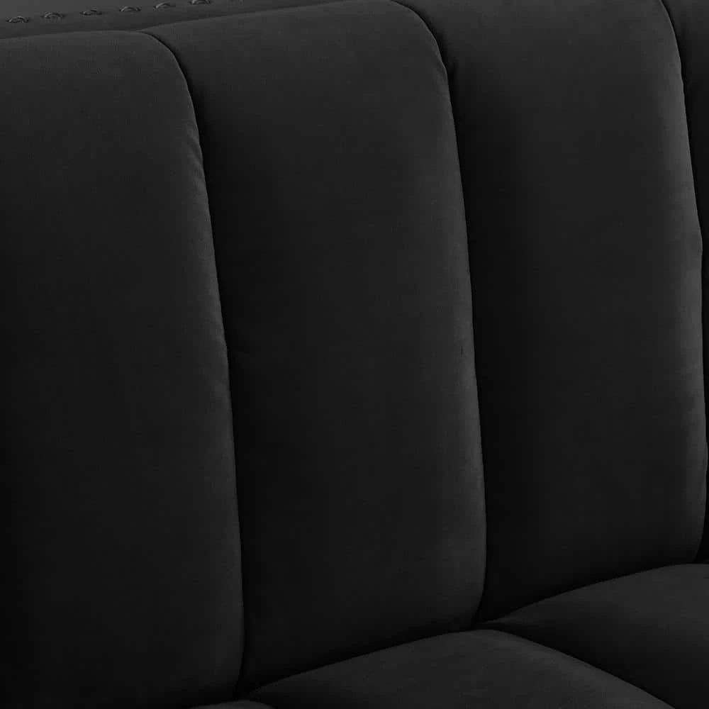 Joan 34 in. Black/Chrome Velvet 3-Seater Tuxedo Sofa with Nailheads by Nicole Miller 9 Joan 34 in. Black/Chrome Velvet 3-Seater Tuxedo Sofa with Nailheads by Nicole Miller - Image 9