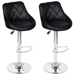 41.5 in. Black Iron Frame Adjustable Cushioned Bar Stool with Faux Leather seat (Set of 2) by Cubilan