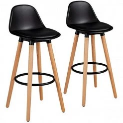 36.5 in. Black Beech Wood Frame Cushioned Bar Stool with PU Leather Seat (Set of 2) by Cubilan