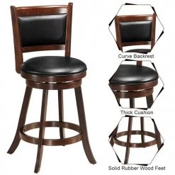 38 in. Espresso and Black Rubber Wood Frame Cushioned Bar Stool with PVC and Sponge Seat by Cubilan -Elama Sales Store black cubilan bar stools 61570894 1f 1000