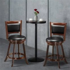 38 in. Espresso and Black Rubber Wood Frame Cushioned Bar Stool with PVC and Sponge Seat by Cubilan -Elama Sales Store black cubilan bar stools 61570894 4f 1000