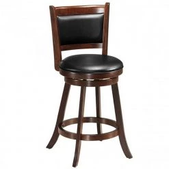 38 in. Espresso and Black Rubber Wood Frame Cushioned Bar Stool with PVC and Sponge Seat by Cubilan
