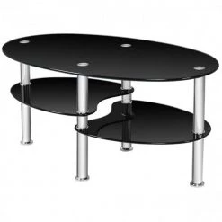 35 in. Black Oval Tempered Glass Coffee Table by Cubilan