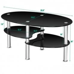 35 in. Black Oval Tempered Glass Coffee Table by Cubilan -Elama Sales Store black cubilan coffee tables 10485723 76 1000