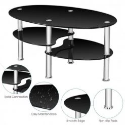 35 in. Black Oval Tempered Glass Coffee Table by Cubilan -Elama Sales Store black cubilan coffee tables 10485723 fa 1000