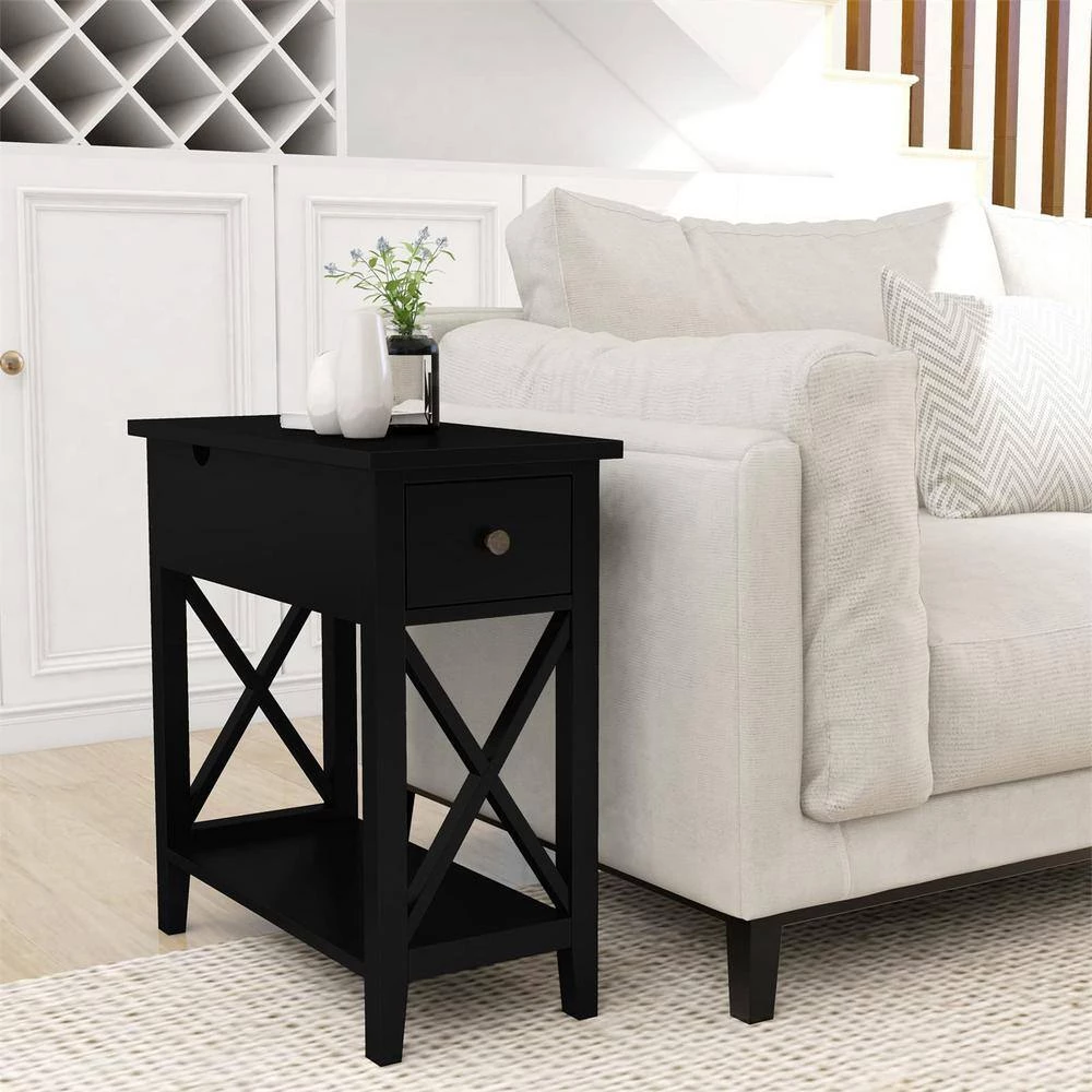 23.5 in. W Black Rectangle Wood End Table with 1-Drawer by Cubilan 7 23.5 in. W Black Rectangle Wood End Table with 1-Drawer by Cubilan - Image 7