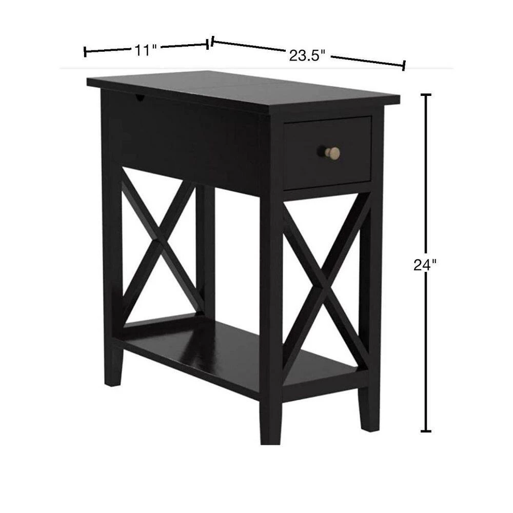 23.5 in. W Black Rectangle Wood End Table with 1-Drawer by Cubilan 3 23.5 in. W Black Rectangle Wood End Table with 1-Drawer by Cubilan - Image 3