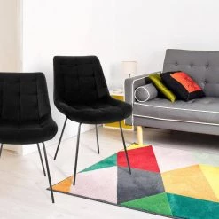 Black Tufted Side Chair with Metal Legs (Set of 2) by Elama -Elama Sales Store black elama accent chairs 985115019m 31 1000