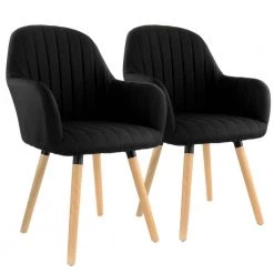 2-Piece Fabric Tufted Chair in Black with Wooden Legs by Elama