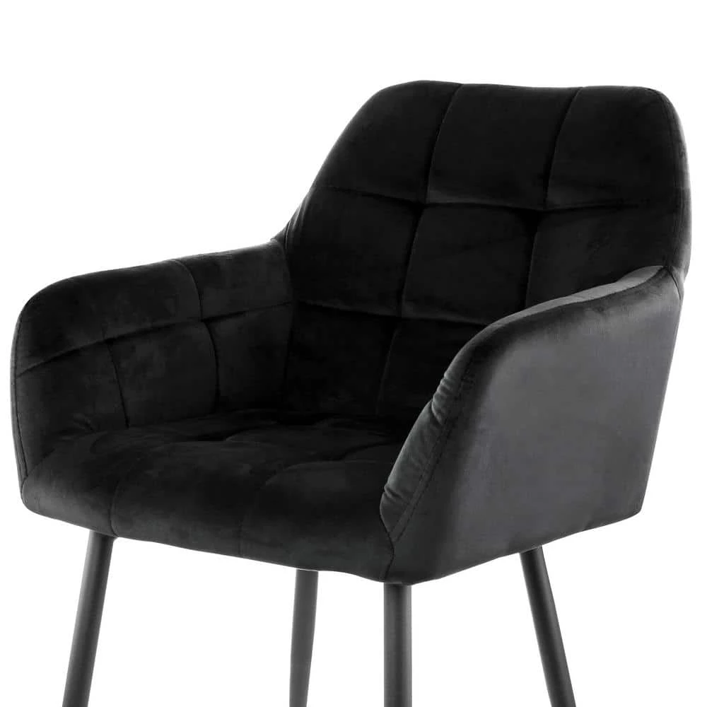 Black 2-Piece Velvet Tufted Chair with Black Metal Legs by Elama 6 Black 2-Piece Velvet Tufted Chair with Black Metal Legs by Elama - Image 6