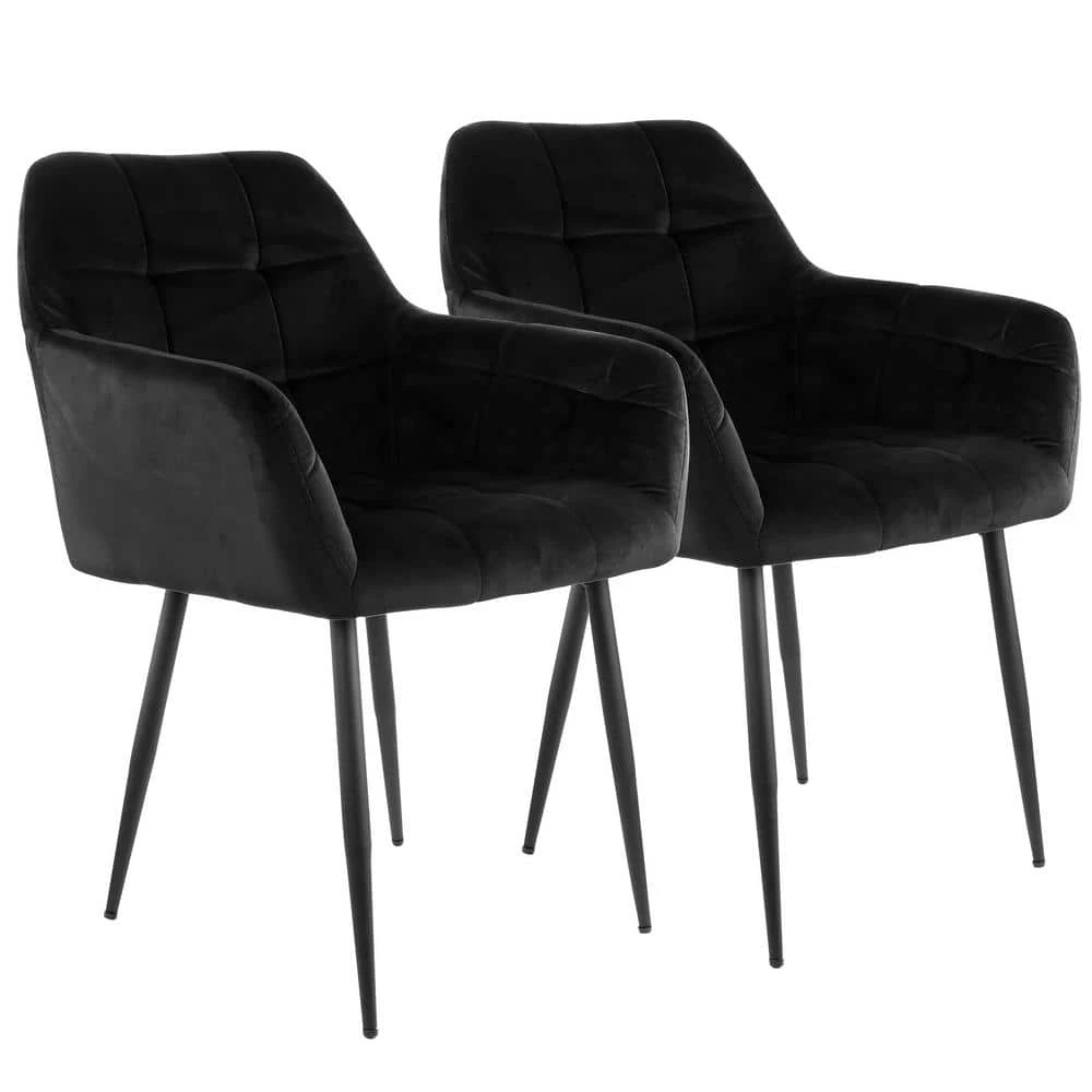 Black 2-Piece Velvet Tufted Chair with Black Metal Legs by Elama 1 Black 2-Piece Velvet Tufted Chair with Black Metal Legs by Elama
