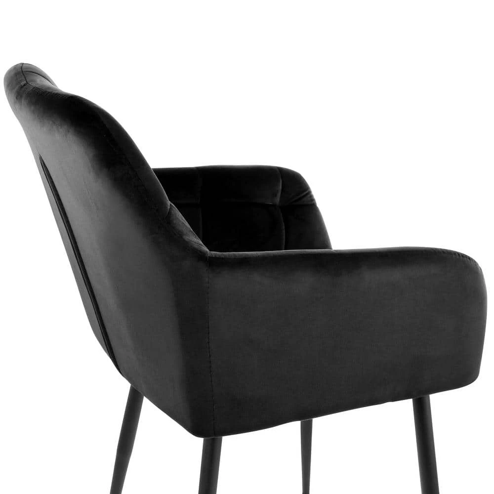 Black 2-Piece Velvet Tufted Chair with Black Metal Legs by Elama 8 Black 2-Piece Velvet Tufted Chair with Black Metal Legs by Elama - Image 8