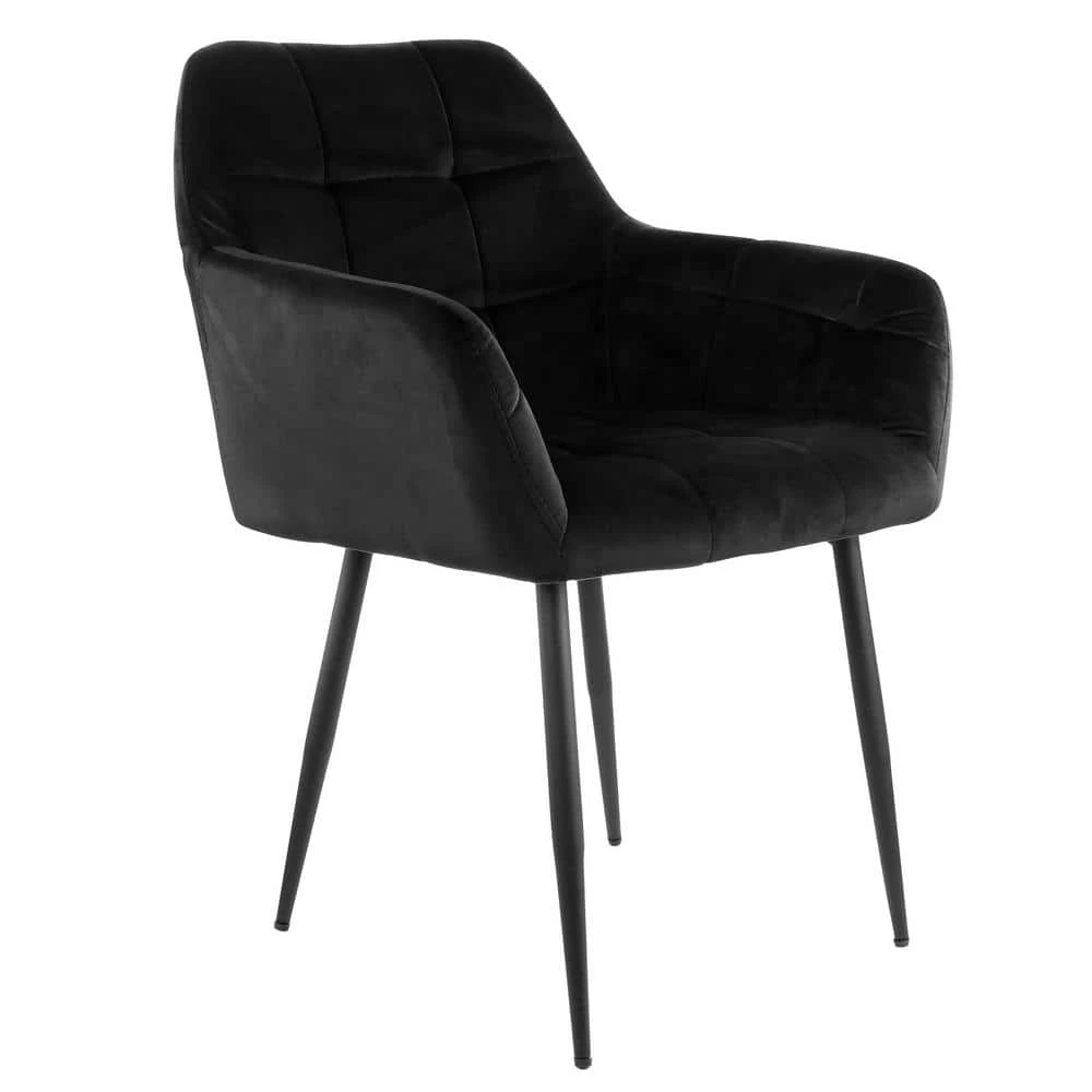 Black 2-Piece Velvet Tufted Chair with Black Metal Legs by Elama 3 Black 2-Piece Velvet Tufted Chair with Black Metal Legs by Elama - Image 3