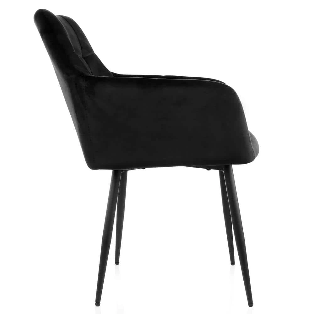 Black 2-Piece Velvet Tufted Chair with Black Metal Legs by Elama 2 Black 2-Piece Velvet Tufted Chair with Black Metal Legs by Elama - Image 2