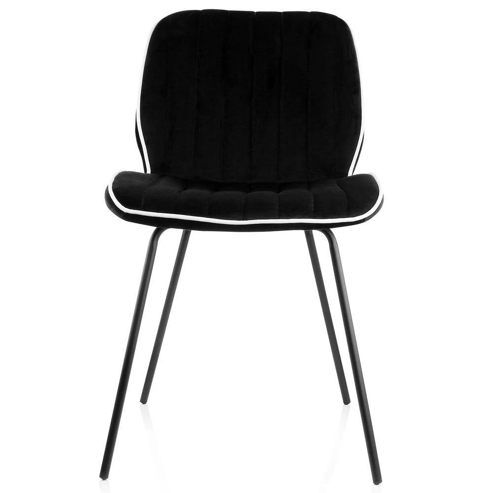 Black 2-Piece Velvet Tufted Chair with Black Metal Legs by Elama 3 Black 2-Piece Velvet Tufted Chair with Black Metal Legs by Elama - Image 3