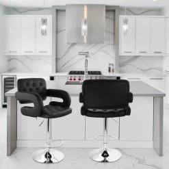 35 in. Black and Chrome High Back Faux Leather Tufted Bar Stool with Adjustable Height by Elama 5 35 in. Black and Chrome High Back Faux Leather Tufted Bar Stool with Adjustable Height by Elama -Elama Sales Store black elama bar stools 985115015m 31 1000