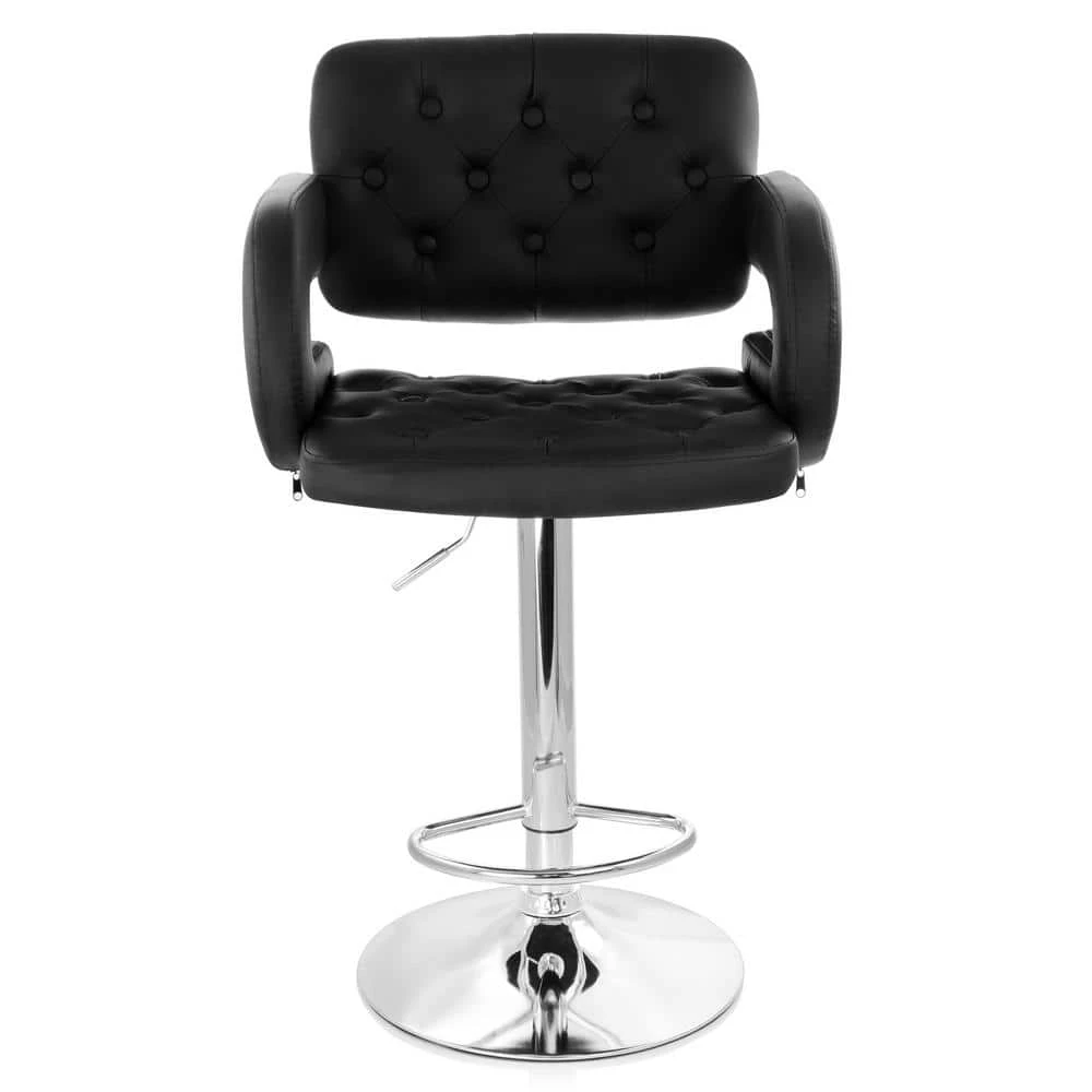 35 in. Black and Chrome High Back Faux Leather Tufted Bar Stool with Adjustable Height by Elama 1 35 in. Black and Chrome High Back Faux Leather Tufted Bar Stool with Adjustable Height by Elama