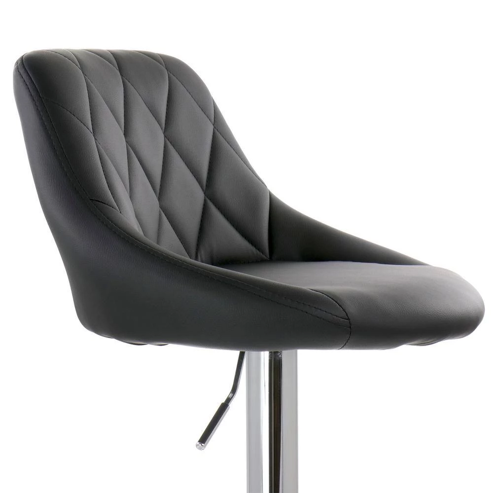 33 in Black and Chrome Low Back Diamond Stitched Faux Leather Bar Stool with Adjustable Height (Set of 2) by Elama 2 33 in Black and Chrome Low Back Diamond Stitched Faux Leather Bar Stool with Adjustable Height (Set of 2) by Elama - Image 2