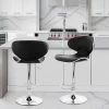 35 in Black and Chrome Curved Back Faux Leather Bar Stool with Adjustable Height (Set of 2) by Elama