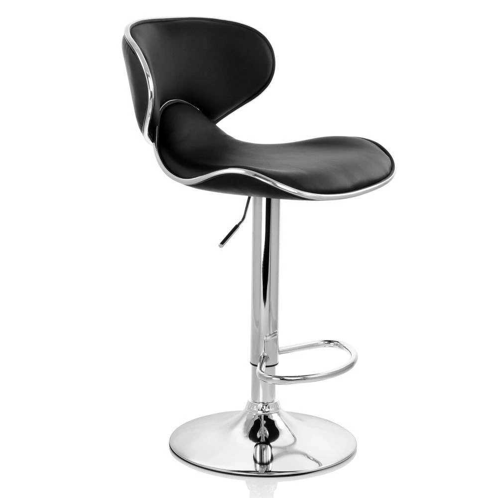 35 in Black and Chrome Curved Back Faux Leather Bar Stool with Adjustable Height (Set of 2) by Elama 2 35 in Black and Chrome Curved Back Faux Leather Bar Stool with Adjustable Height (Set of 2) by Elama - Image 2