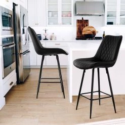 39 in Black High Back Diamond Stitched Faux Leather Bar Chair with Metal Legs (Set of 2) by Elama 7 39 in Black High Back Diamond Stitched Faux Leather Bar Chair with Metal Legs (Set of 2) by Elama -Elama Sales Store black elama bar stools 985115031m 31 1000