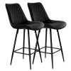 39 in Black High Back Diamond Stitched Faux Leather Bar Chair with Metal Legs (Set of 2) by Elama