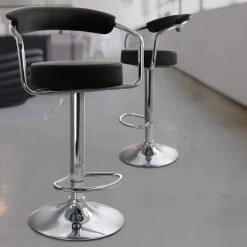 35 in Black and Chrome Curved Back Faux Leather Bar Stool with Adjustable Height (Set of 2) by Elama -Elama Sales Store black elama bar stools 985115038m 31 1000