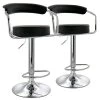 35 in Black and Chrome Curved Back Faux Leather Bar Stool with Adjustable Height (Set of 2) by Elama