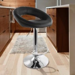 2-Piece Retro Adjustable 30.31 in. Faux Leather Bar Stool in Black with Chrome Base by Elama -Elama Sales Store black elama bar stools 985116243m 31 1000