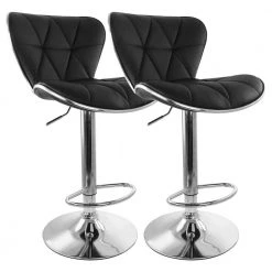 2-Piece Tufted Faux Leather Adjustable 35 in. Bar Stool in Black with Chrome Trim and Base by Elama