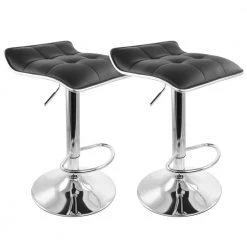 2-Piece Tufted Faux Leather Adjustable 35 in. Bar Stool with Low Back in Black with Chrome Base by Elama