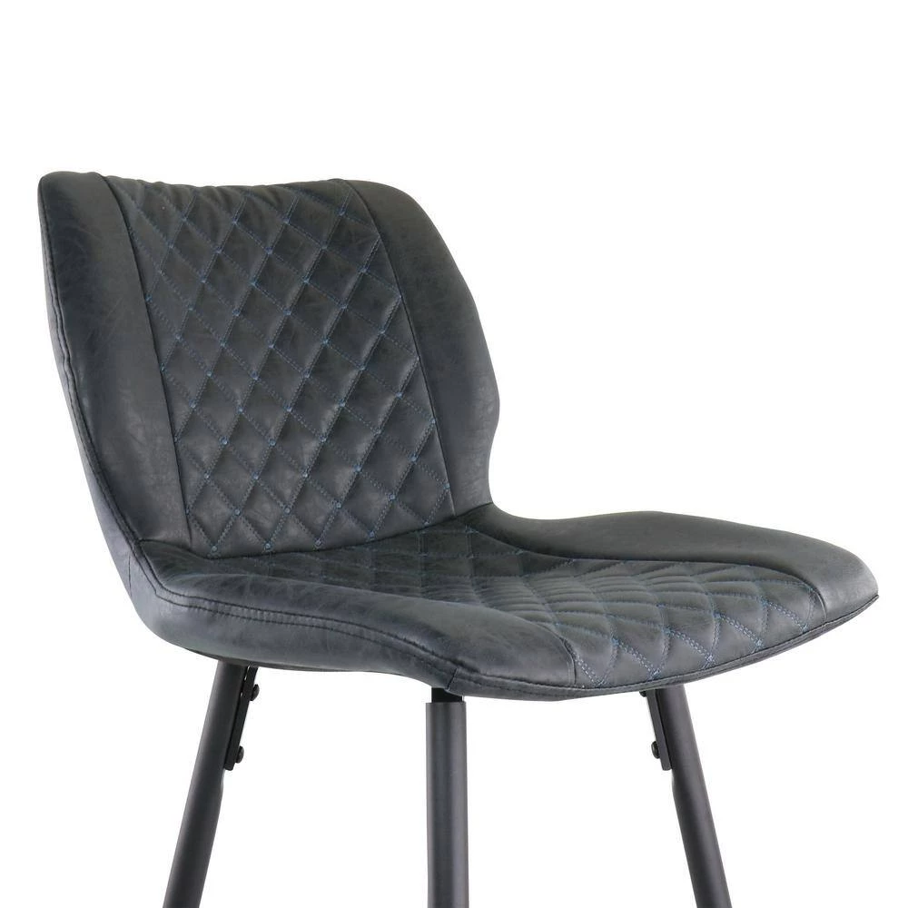 2-Piece Diamond Stitched Faux Leather 39 in. Bar Chair in Black with Metal Legs by Elama 7 2-Piece Diamond Stitched Faux Leather 39 in. Bar Chair in Black with Metal Legs by Elama - Image 7