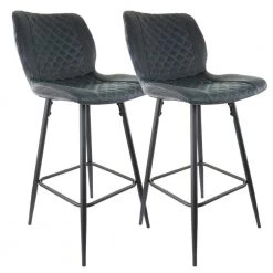 2-Piece Diamond Stitched Faux Leather 39 in. Bar Chair in Black with Metal Legs by Elama