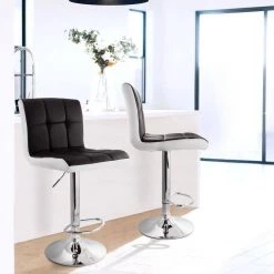 24 in. Black and White High Back Faux Leather Tufted Metal Bar Stool in with 2-Piece Chrome Base by Elama -Elama Sales Store black elama bar stools 985116695m 31 1000