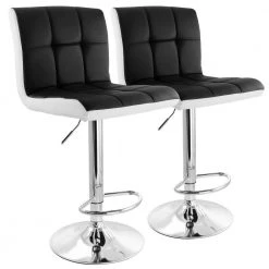 24 in. Black and White High Back Faux Leather Tufted Metal Bar Stool in with 2-Piece Chrome Base by Elama