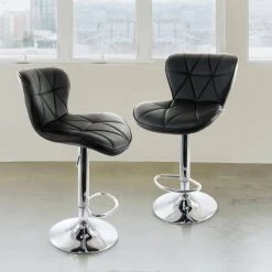 2-Piece Diamond Tufted Faux Leather Adjustable 35 in. Bar Stool in Black with Chrome Base by Elama -Elama Sales Store black elama bar stools 985116697m 31 1000