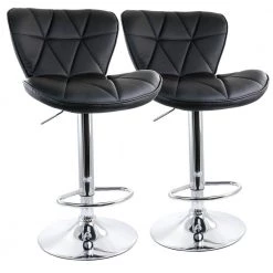 2-Piece Diamond Tufted Faux Leather Adjustable 35 in. Bar Stool in Black with Chrome Base by Elama