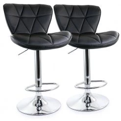 2-Piece Diamond Tufted Faux Leather Adjustable 35 in. Bar Stool in Black with Chrome Base by Elama -Elama Sales Store black elama bar stools 985116697m fa 1000