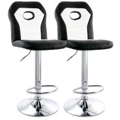 24 in. Black High Back Tufted Faux Leather Adjustable Bar Stool with Chrome Base (Set of 2) by Elama