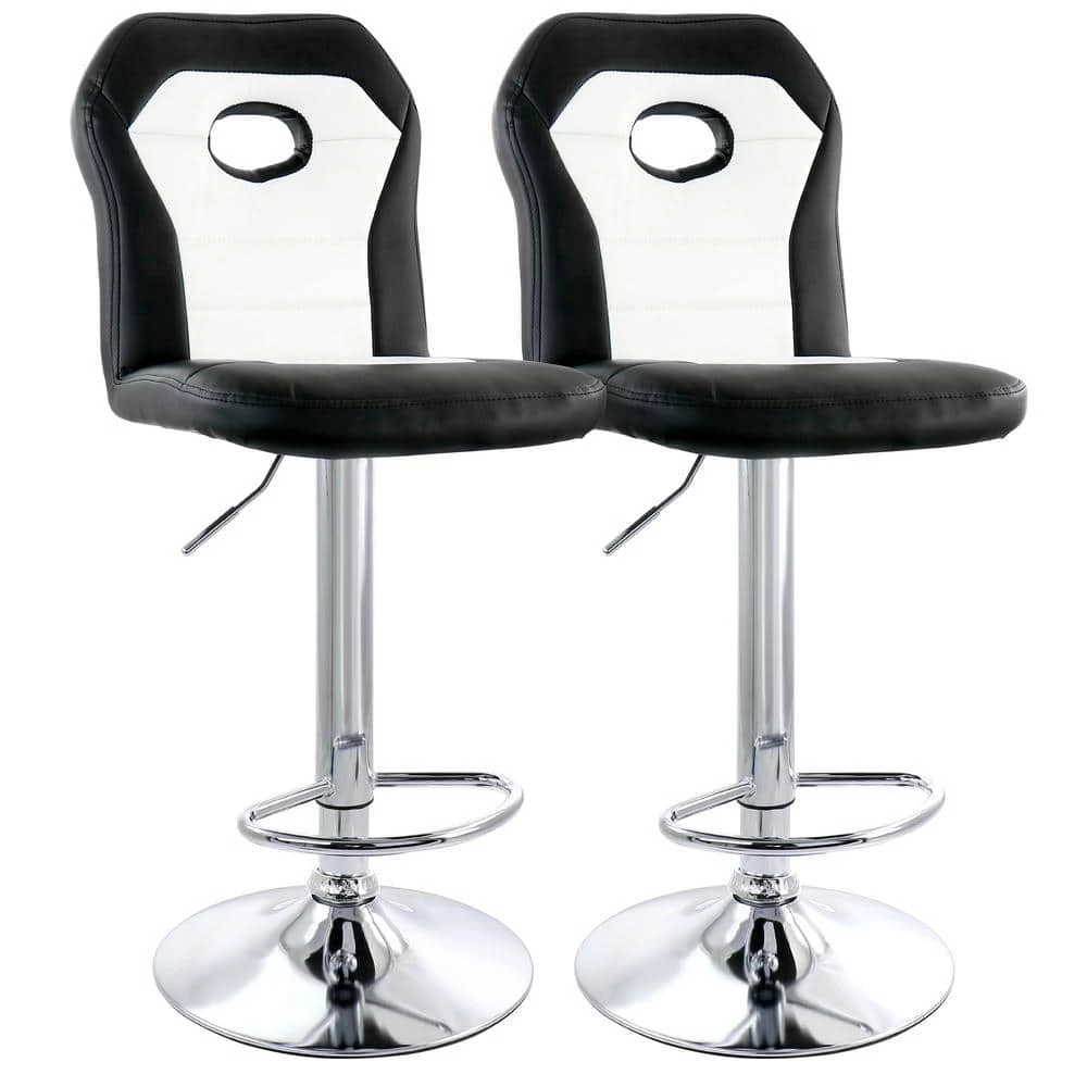 24 in. Black High Back Tufted Faux Leather Adjustable Bar Stool with Chrome Base (Set of 2) by Elama 1 24 in. Black High Back Tufted Faux Leather Adjustable Bar Stool with Chrome Base (Set of 2) by Elama