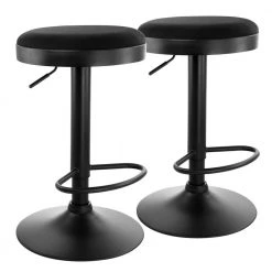 24 in. Black Tufted Faux Leather Adjustable Bar Stool with Black Base (Set of 2) by Elama