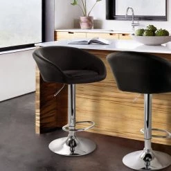 31 in. Black Low Back Tufted Faux Leather Adjustable Bar Stool with Chrome Base (Set of 2) by Elama -Elama Sales Store black elama bar stools 985116714m 31 1000