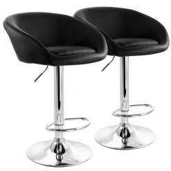 31 in. Black Low Back Tufted Faux Leather Adjustable Bar Stool with Chrome Base (Set of 2) by Elama