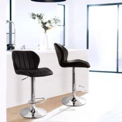 2-Piece Adjustable Faux Leather 33 in. High Back Metal Bar Stool in Black with Chrome Base by Elama 19 2-Piece Adjustable Faux Leather 33 in. High Back Metal Bar Stool in Black with Chrome Base by Elama -Elama Sales Store black elama bar stools 985116715m 31 1000