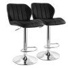 2-Piece Adjustable Faux Leather 33 in. High Back Metal Bar Stool in Black with Chrome Base by Elama